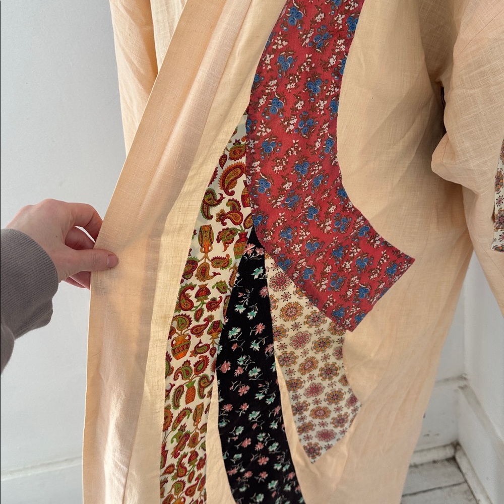 Vintage 70s Patchwork Cotton Kimono Duster Robe - Picture 5 of 6